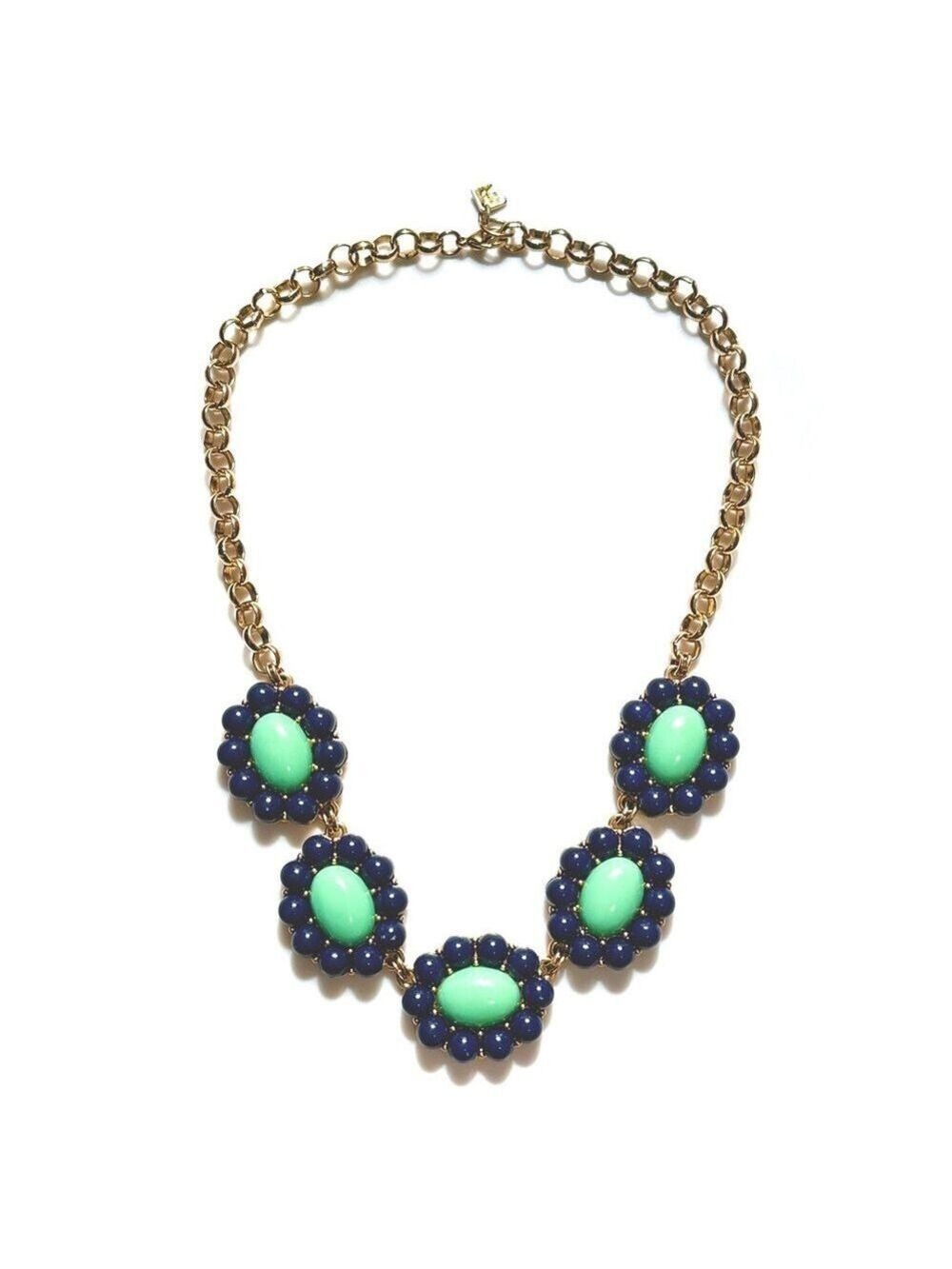 BANANA REPUBLIC Bold Navy & Mint Floral Cluster Bib Necklace | EUC